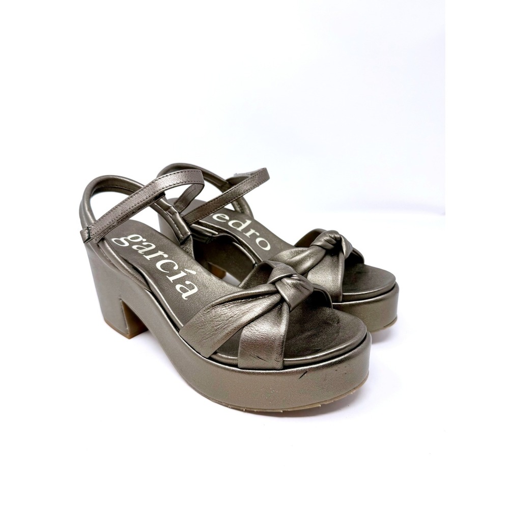Pedro Garcia Dala Platform Sandals Metallic Pewter Knotted Front Strap 8